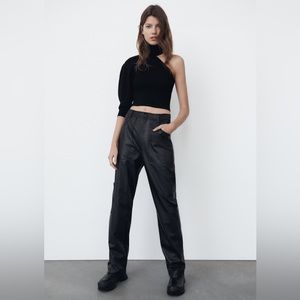 Zara Faux Leather Cargo Pants Sz L